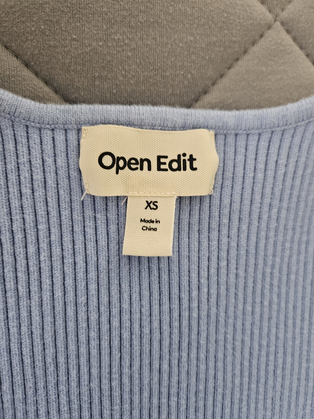 Open Edit Ribbed Square-Neck Long Sleeve Top - Light Blue Size XS Minimalist - Picture 3 of 7
